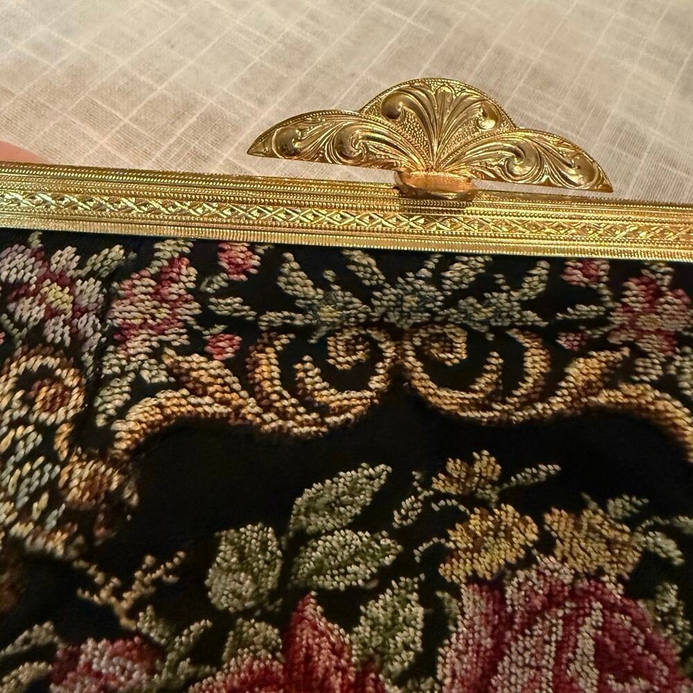 Vintage Petit Point Evening Bag β’ Ornate Clasp β’ Floral Front β’ 8.5β Wide - Picture 13 of 13